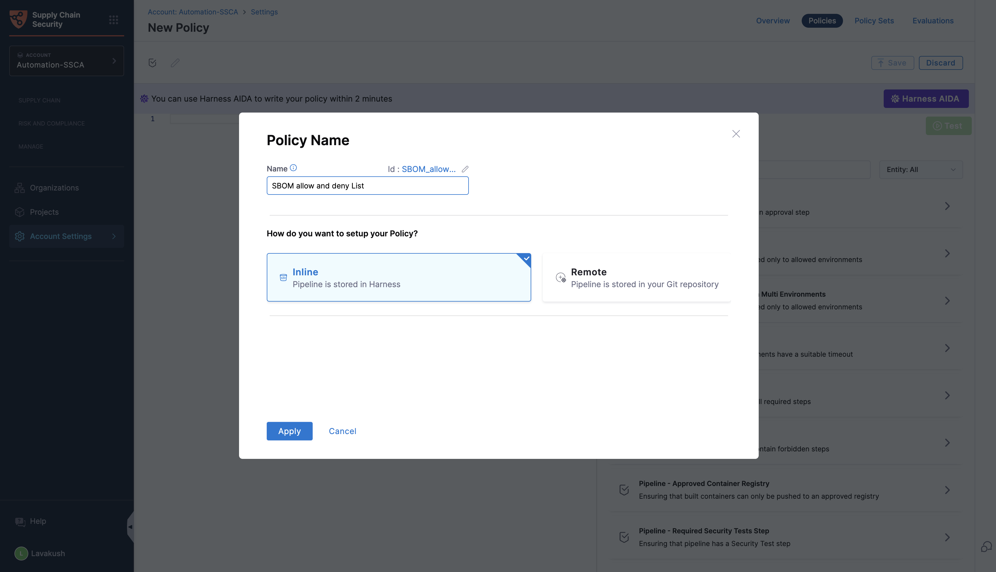 SBOM policy create step